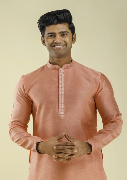 Nawab Parker Buy Men's Stylish Art Silk Patterned Kurta Set Half Front - View