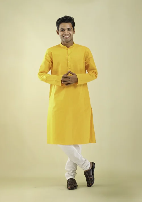 Nawab Parker Buy Nawab Parker Men’s Yellow Kurta Pajama for Casual Style front view