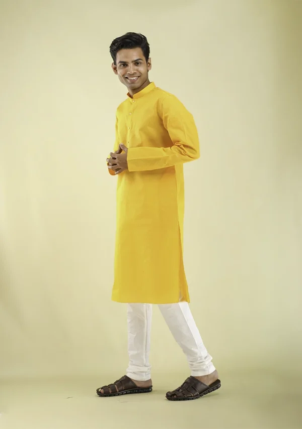 Nawab Parker Buy Nawab Parker Men’s Yellow Kurta Pajama for Casual Style left view