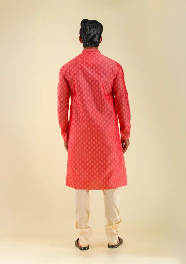 Nawab Parker Buy Silk Blend Gajari Red Kurta Pajama for Men back view