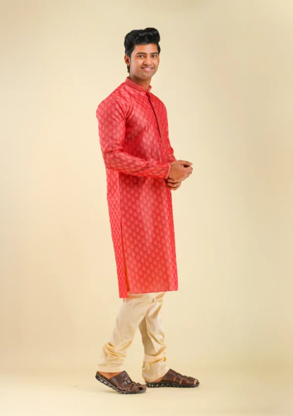 Nawab Parker Buy Silk Blend Gajari Red Kurta Pajama for Men right view