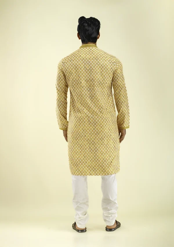 Nawab Parker Buy Traditional Festive Yellow Kurta Pajama for Men Back - View