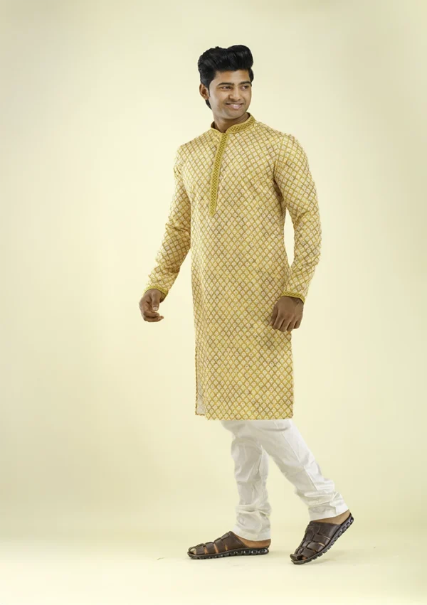 Nawab Parker Buy Traditional Festive Yellow Kurta Pajama for Men Left - View