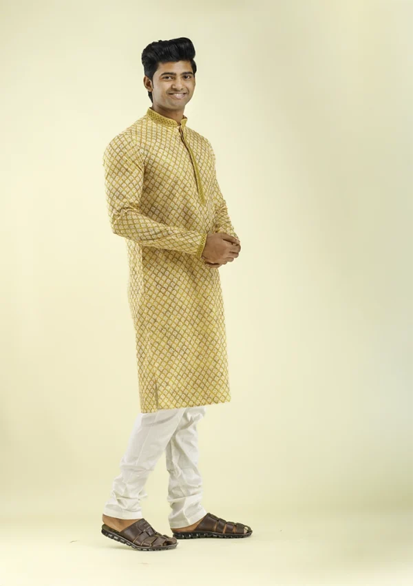 Nawab Parker Buy Traditional Festive Yellow Kurta Pajama for Men Right - View