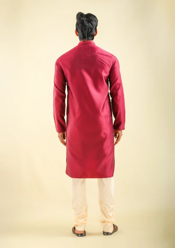 Nawab Parker Classic Ethnic Maroon Kurta Pajama with Subtle Design back view