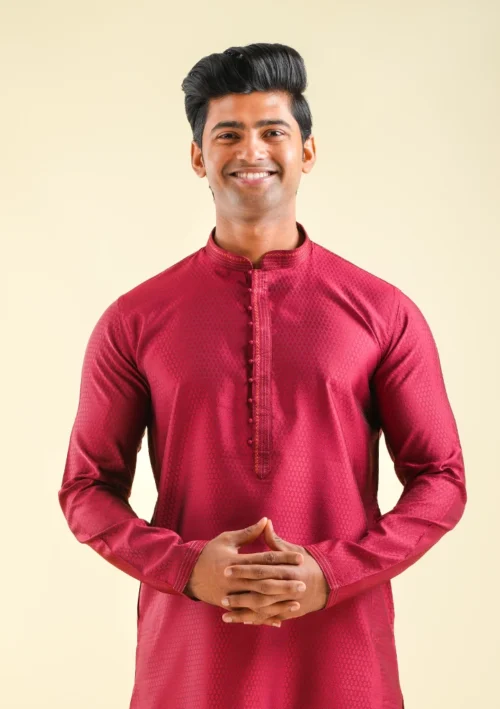 Nawab Parker Classic Ethnic Maroon Kurta Pajama with Subtle Design front kurta view