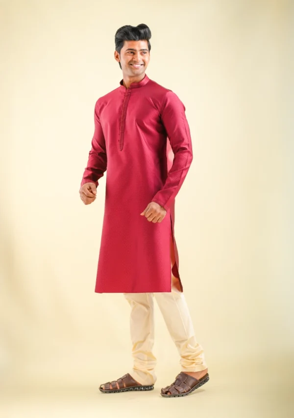 Nawab Parker Classic Ethnic Maroon Kurta Pajama with Subtle Design left view