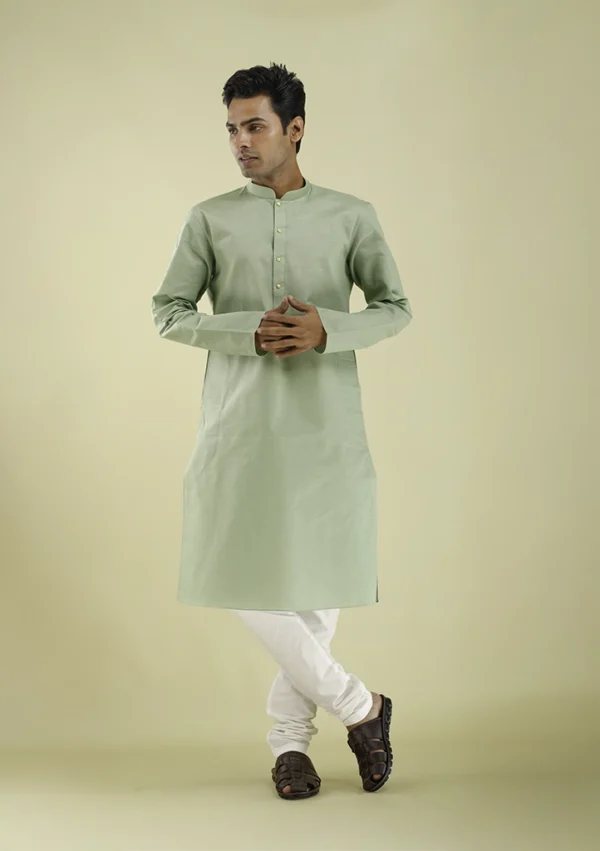 Nawab Parker Classic Full Sleeves Light Green Kurta Pajama for Men front view