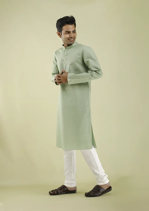 Nawab Parker Classic Full Sleeves Light Green Kurta Pajama for Men left view