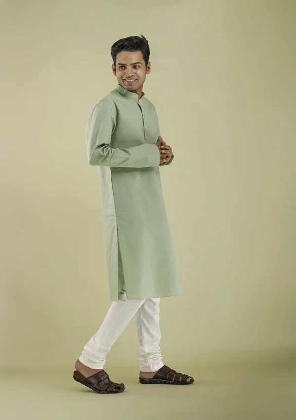 Nawab Parker Classic Full Sleeves Light Green Kurta Pajama for Men right view