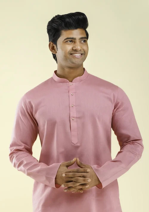 Nawab Parker Comfort Fit Pink Kurta Pajama with Premium Fabric Quality half front - view