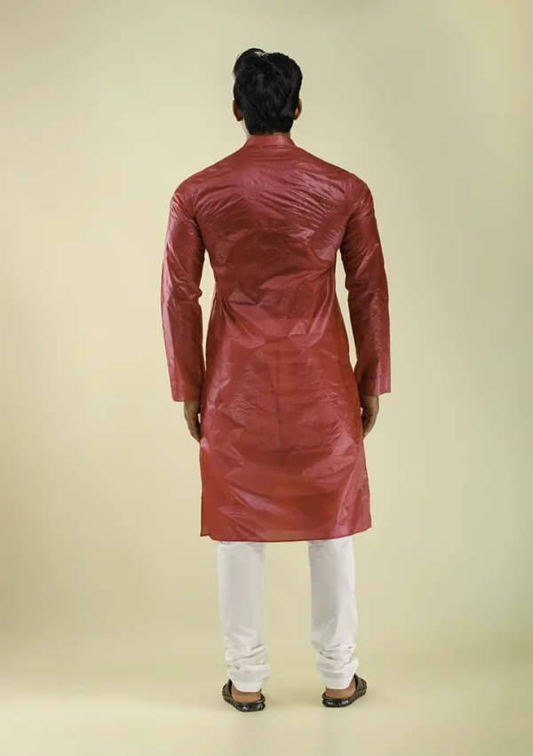Nawab Parker Comfortable Soft Silk Maroon Kurta Pajama for Men back view
