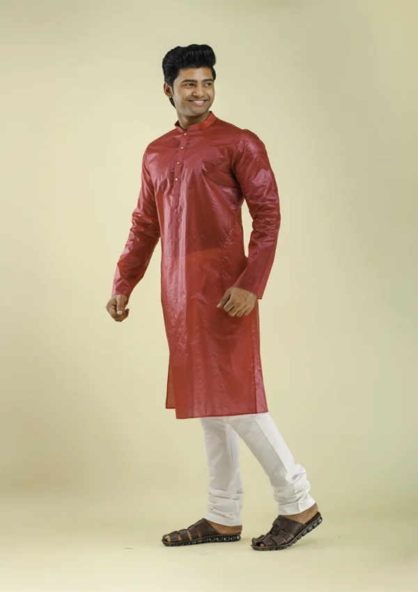 Nawab Parker Comfortable Soft Silk Maroon Kurta Pajama for Men left view