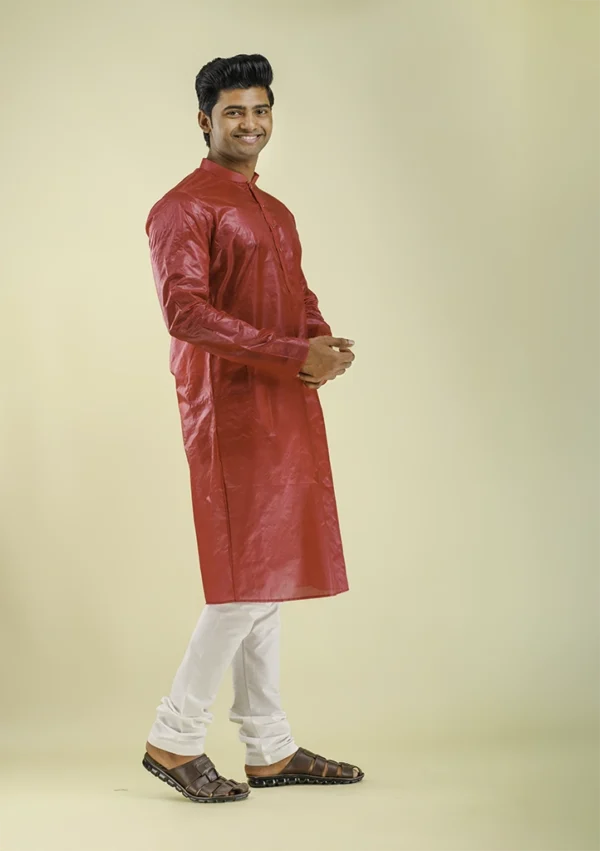Nawab Parker Comfortable Soft Silk Maroon Kurta Pajama for Men right view