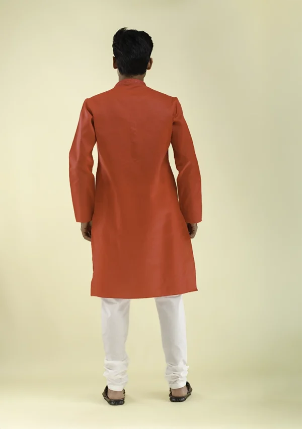 Nawab Parker Crimson Red Kurta Pajama for Men with Designer Placket back view