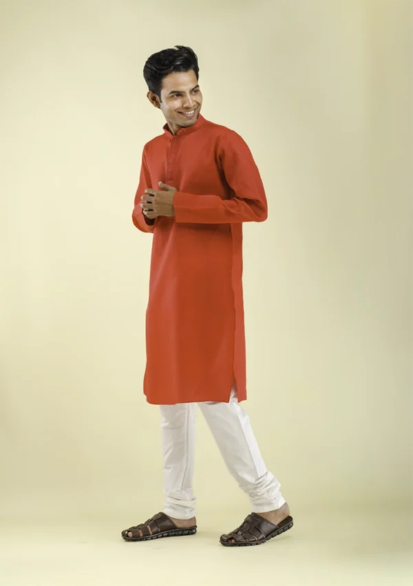 Nawab Parker Crimson Red Kurta Pajama for Men with Designer Placket left view