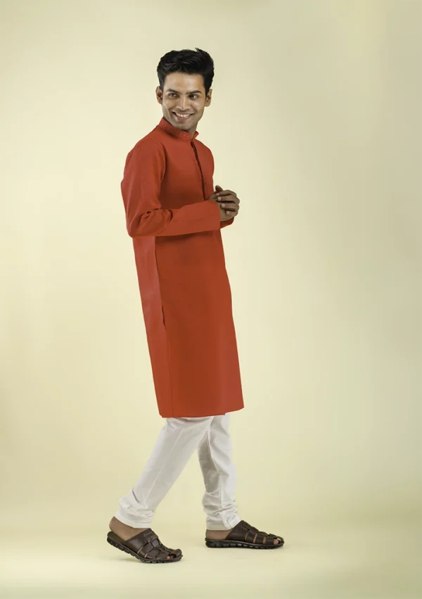 Nawab Parker Crimson Red Kurta Pajama for Men with Designer Placket right view