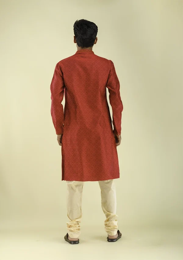 Nawab Parker Crimson Red Kurta Pajama with Sequin Work Back - VIEW