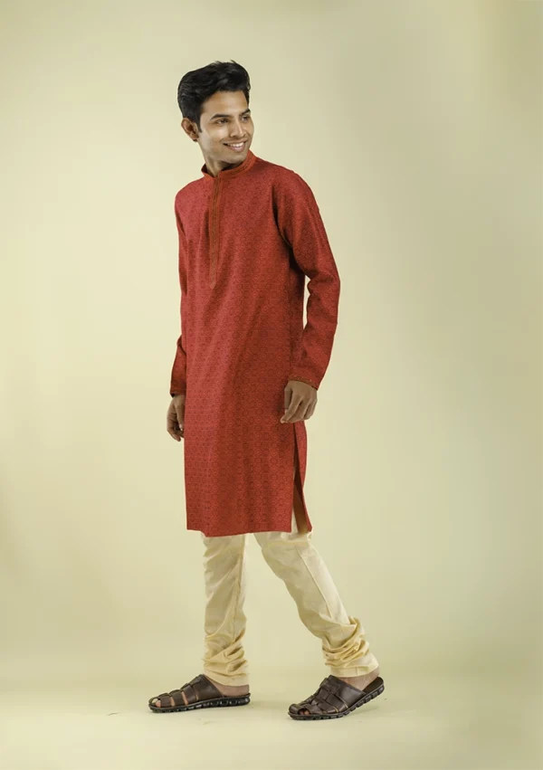 Nawab Parker Crimson Red Kurta Pajama with Sequin Work Left - VIEW