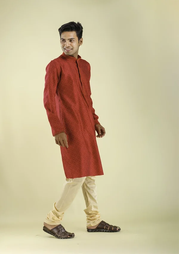 Nawab Parker Crimson Red Kurta Pajama with Sequin Work Right - VIEW
