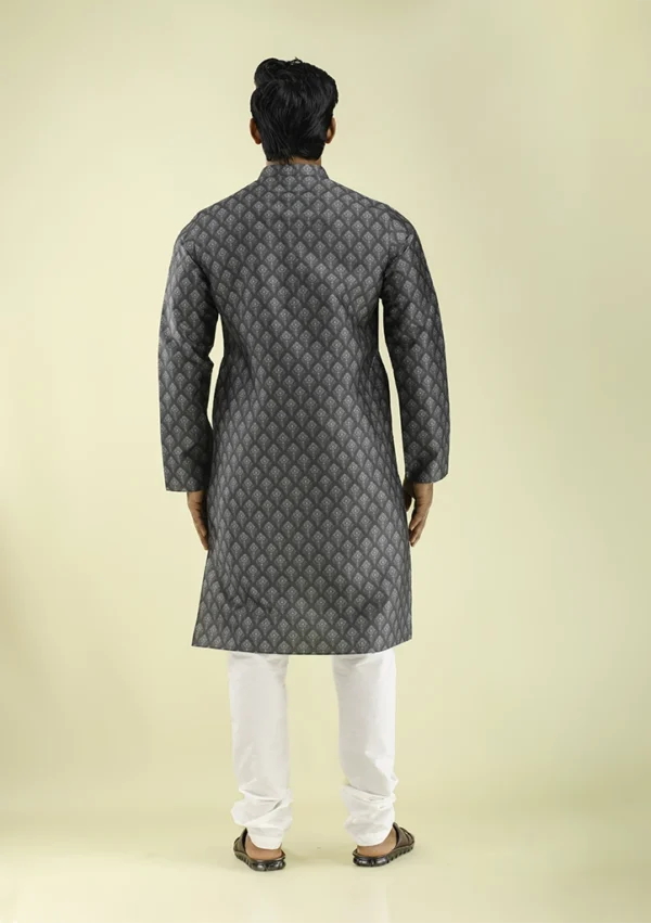 Nawab Parker Dark Grey Kurta Pajama With Subtle Buti Patterns back view