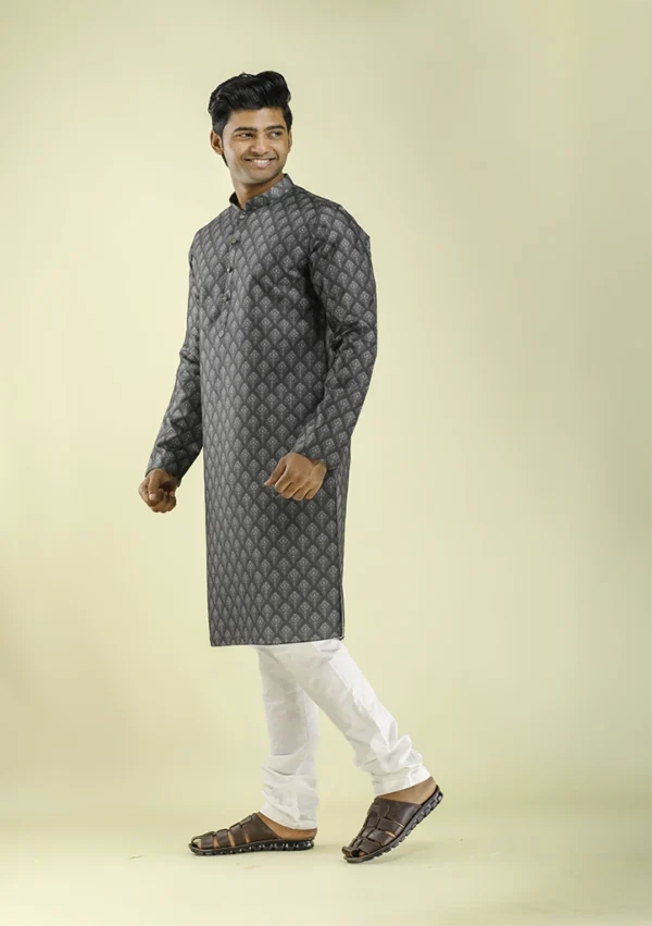 Nawab Parker Dark Grey Kurta Pajama With Subtle Buti Patterns left view