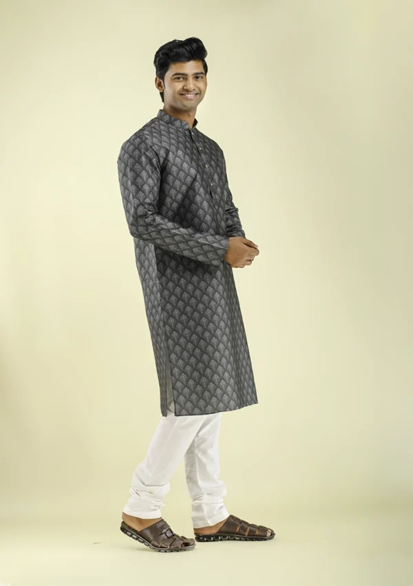 Nawab Parker Dark Grey Kurta Pajama With Subtle Buti Patterns right view