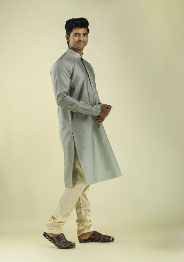 Nawab Parker Designer Light Green Kurta Pajama with Embroidered Placket right view