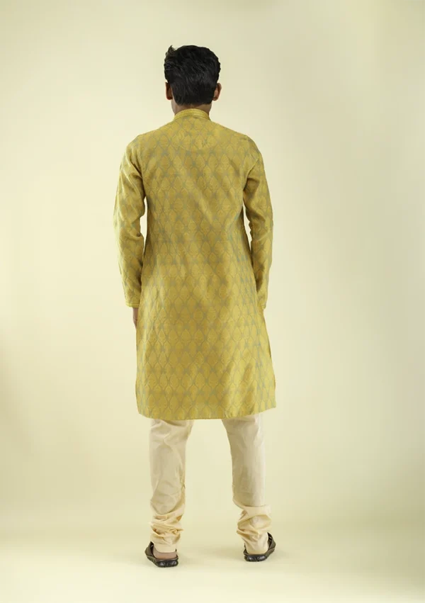 Nawab Parker Designer Motif Style Yellow Kurta Pajama for Men back -view