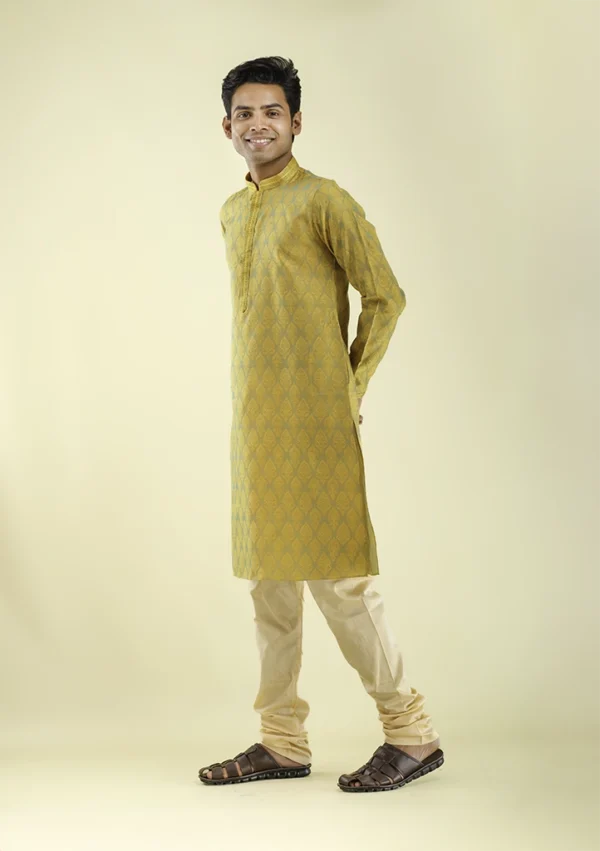 Nawab Parker Designer Motif Style Yellow Kurta Pajama for Men left -view
