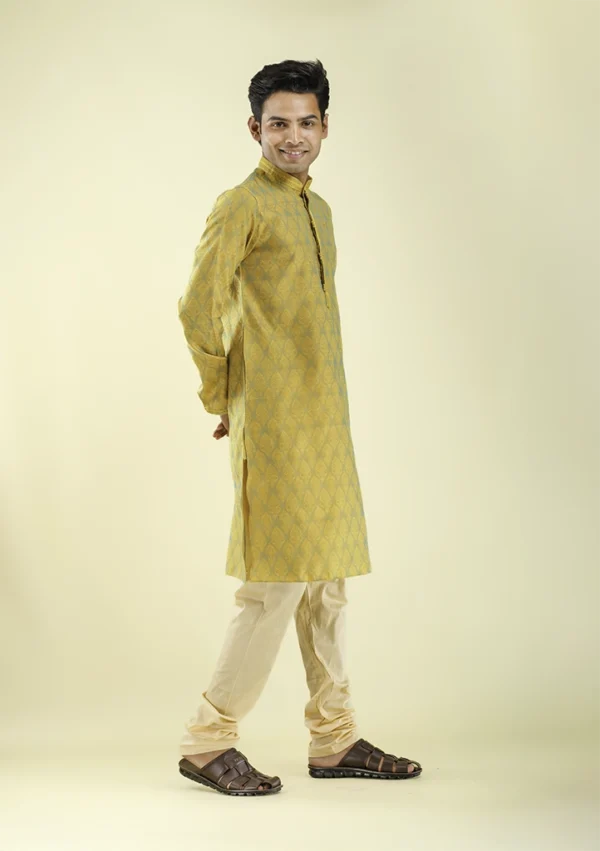 Nawab Parker Designer Motif Style Yellow Kurta Pajama for Men right -view