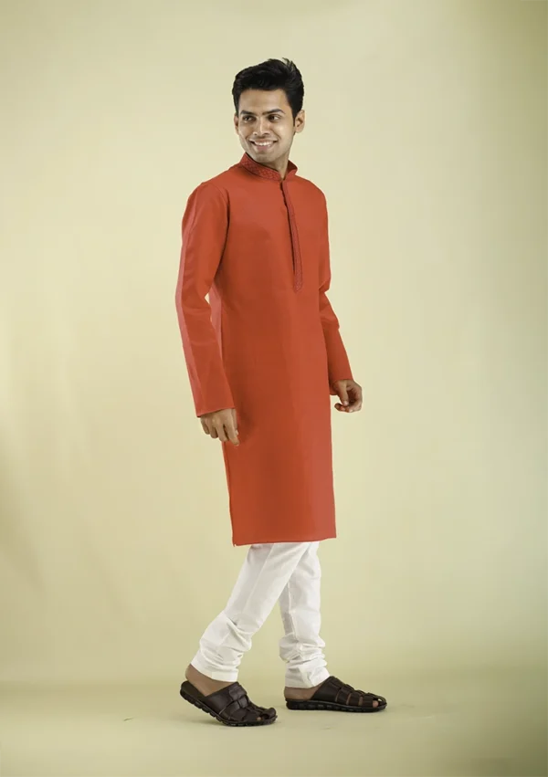 Nawab Parker Detailed Poly Cotton Red Kurta Pajama Wedding Wear right view