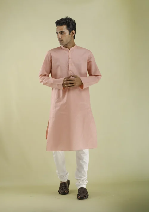 Nawab Parker Elegant Soft Peach Kurta Pajama for Men Online front view