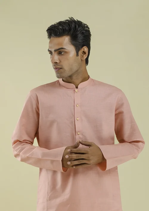Nawab Parker Elegant Soft Peach Kurta Pajama for Men Online half front view
