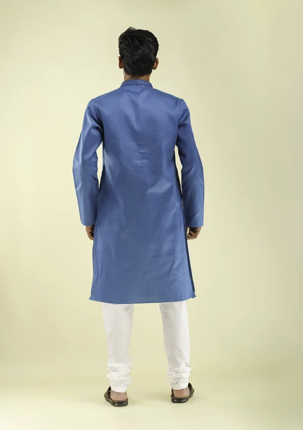 Nawab Parker Embroidered Collar Dark Blue Kurta Pajama For Men back view