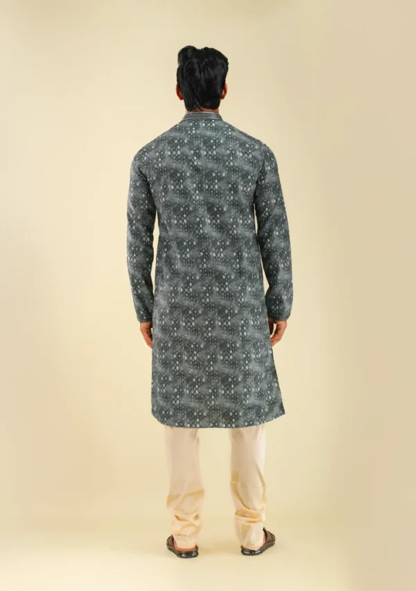 Nawab Parker Embroidery on Printed Grey Kurta Pajama Set for Men back view