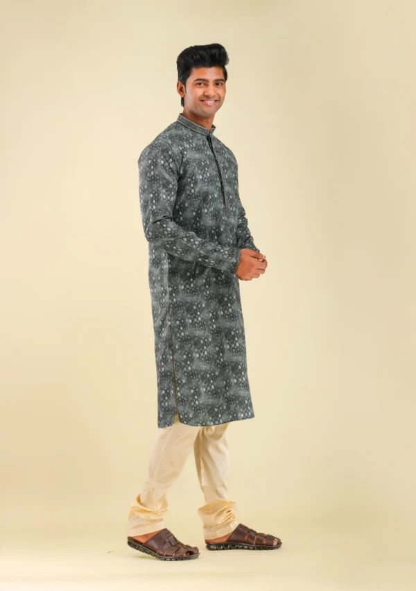 Nawab Parker Embroidery on Printed Grey Kurta Pajama Set for Men right view