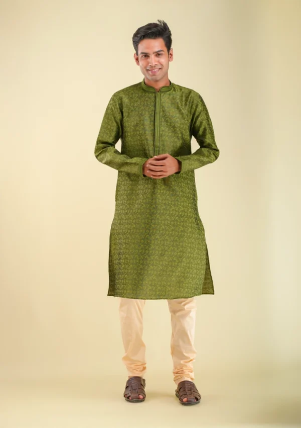 Nawab Parker Ethnic Mehndi Colour Kurta Pajama for Mehndi Ceremony front full view