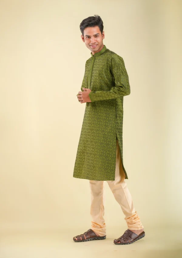 Nawab Parker Ethnic Mehndi Colour Kurta Pajama for Mehndi Ceremony left view