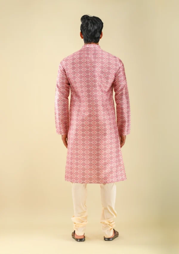 Nawab Parker Ethnic Menswear Subtle Printed Pink Kurta Pajama Set back view