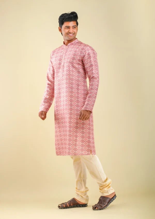 Nawab Parker Ethnic Menswear Subtle Printed Pink Kurta Pajama Set left view