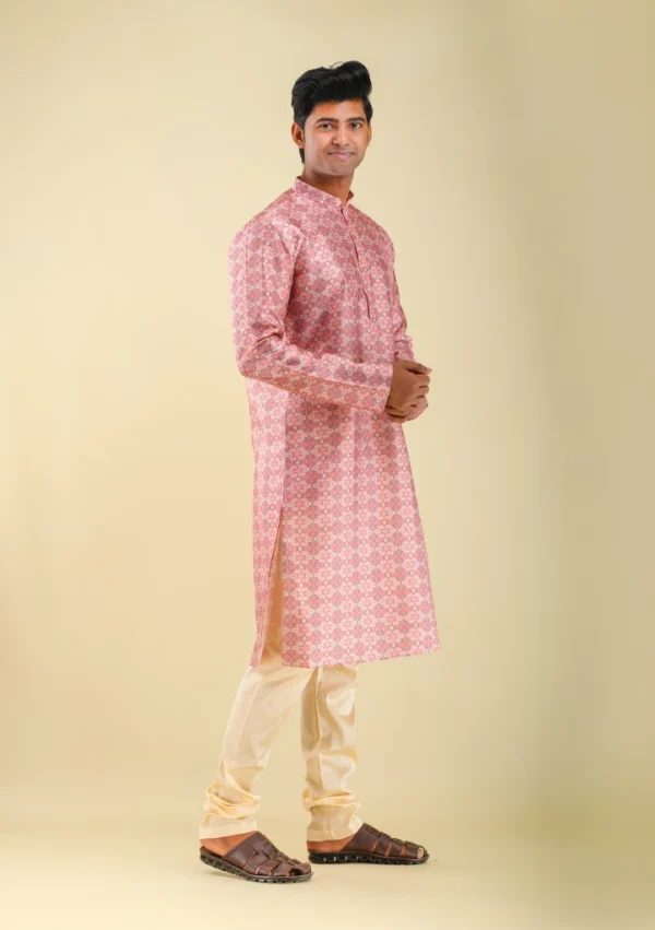 Nawab Parker Ethnic Menswear Subtle Printed Pink Kurta Pajama Set right view