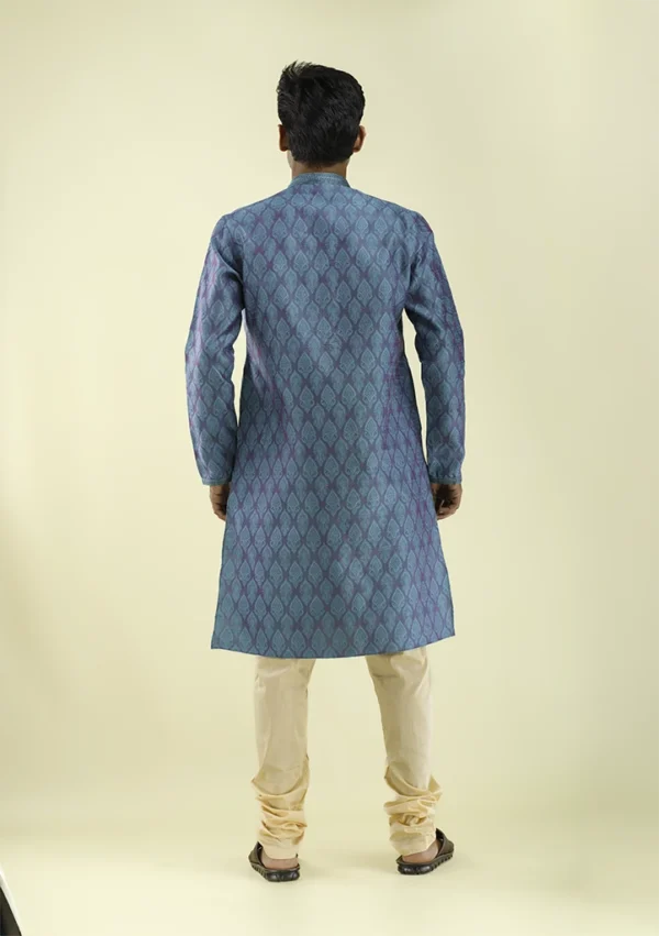 Nawab Parker Exclusive Art Silk Motif Woven Kurta Pajama for Men back - view