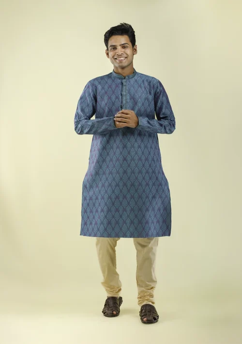 Nawab Parker Exclusive Art Silk Motif Woven Kurta Pajama for Men front - view