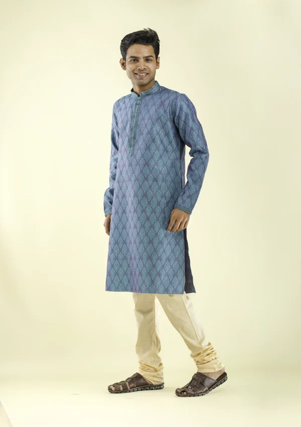 Nawab Parker Exclusive Art Silk Motif Woven Kurta Pajama for Men Left - view