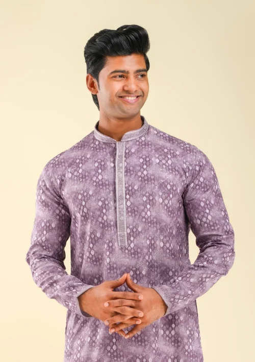 Nawab Parker Fancy Kurta Pajama in Light Purple Color front kurta view