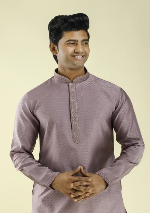Nawab Parker Fancy Lavender Colour Kurta Pajama for Men half front view