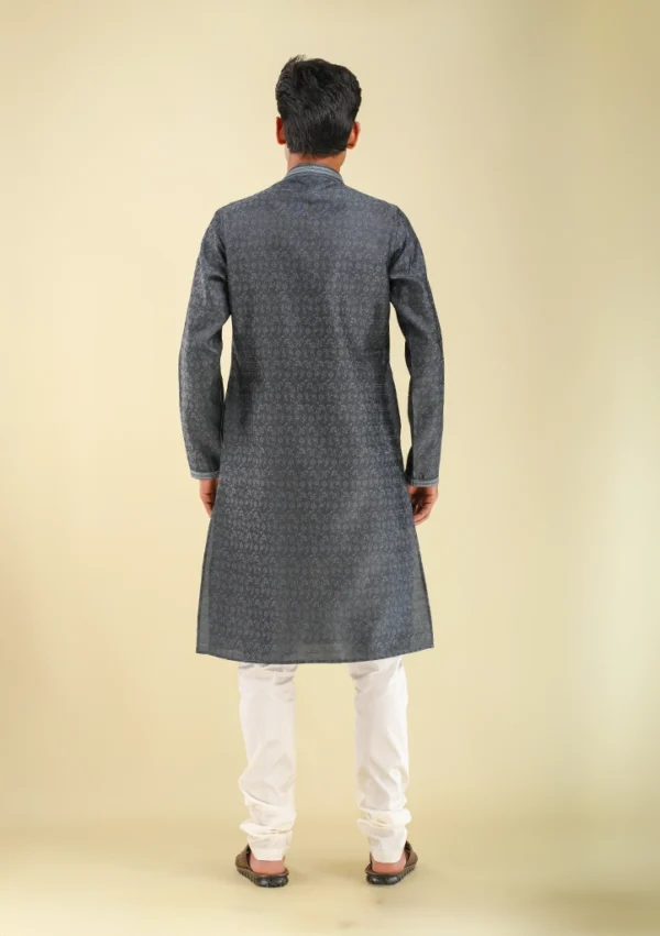 Nawab Parker Festive Special Dark Gray Kurta Pajama with Flower Pattern back view