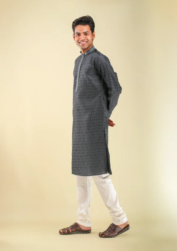 Nawab Parker Festive Special Dark Gray Kurta Pajama with Flower Pattern left view