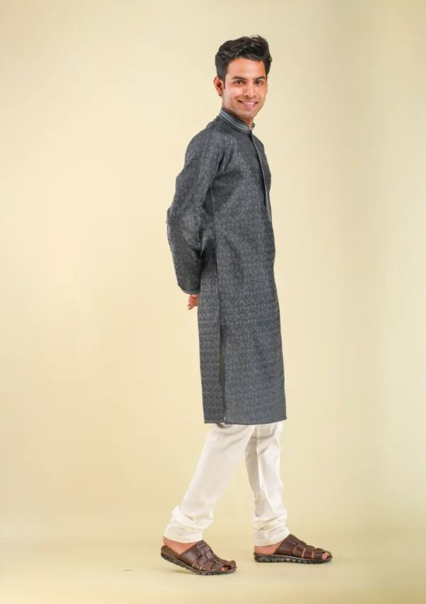Nawab Parker Festive Special Dark Gray Kurta Pajama with Flower Pattern right view